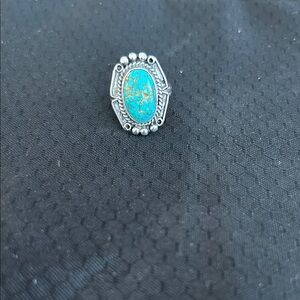 Turquoise Silver Ring with turquoise stone, approximately 1 inch